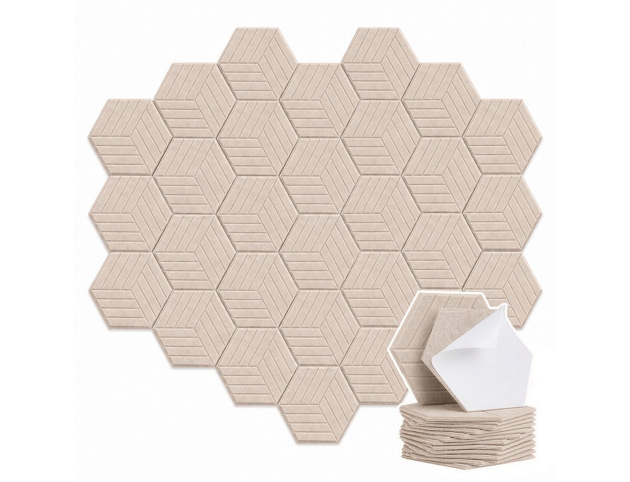 BlingBin Schallschutzpaneel sechseckige Schallschutz Wandpaneele, Akustikpaneele selbstklebend, BxL: 26x30 cm, 0,07 qm, (24er Set, 24-tlg., 300 x 260 mm) 3D Hexagon, Wandpaneele für Studio, Büro und Heimkino Bild 4