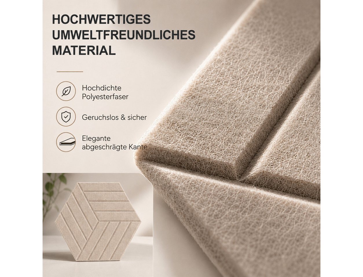 BlingBin Schallschutzpaneel sechseckige Schallschutz Wandpaneele, Akustikpaneele selbstklebend, BxL: 26x30 cm, 0,07 qm, (24er Set, 24-tlg., 300 x 260 mm) 3D Hexagon, Wandpaneele für Studio, Büro und Heimkino Bild 5