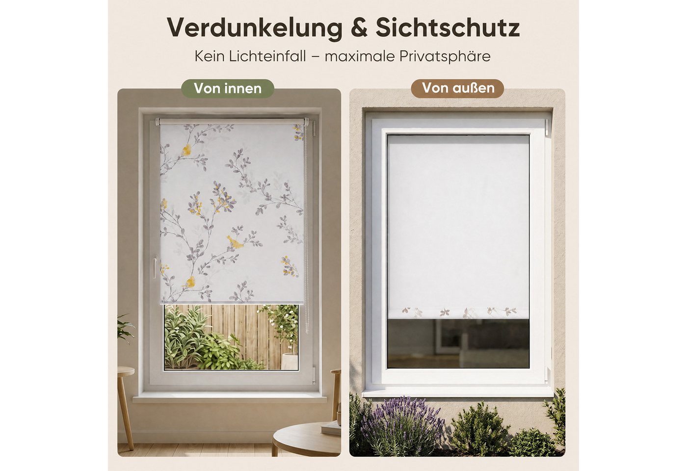 Rollo Seitenzugrollo Verdunkelungsrollo ohne Bohren verdunkelnd Rollo, Sekey, Klemmfix, Klemmfix, Trendiges Rollo Verdunkelung mit Vogel gelb auf weiss – NEUHEIT Bild 2