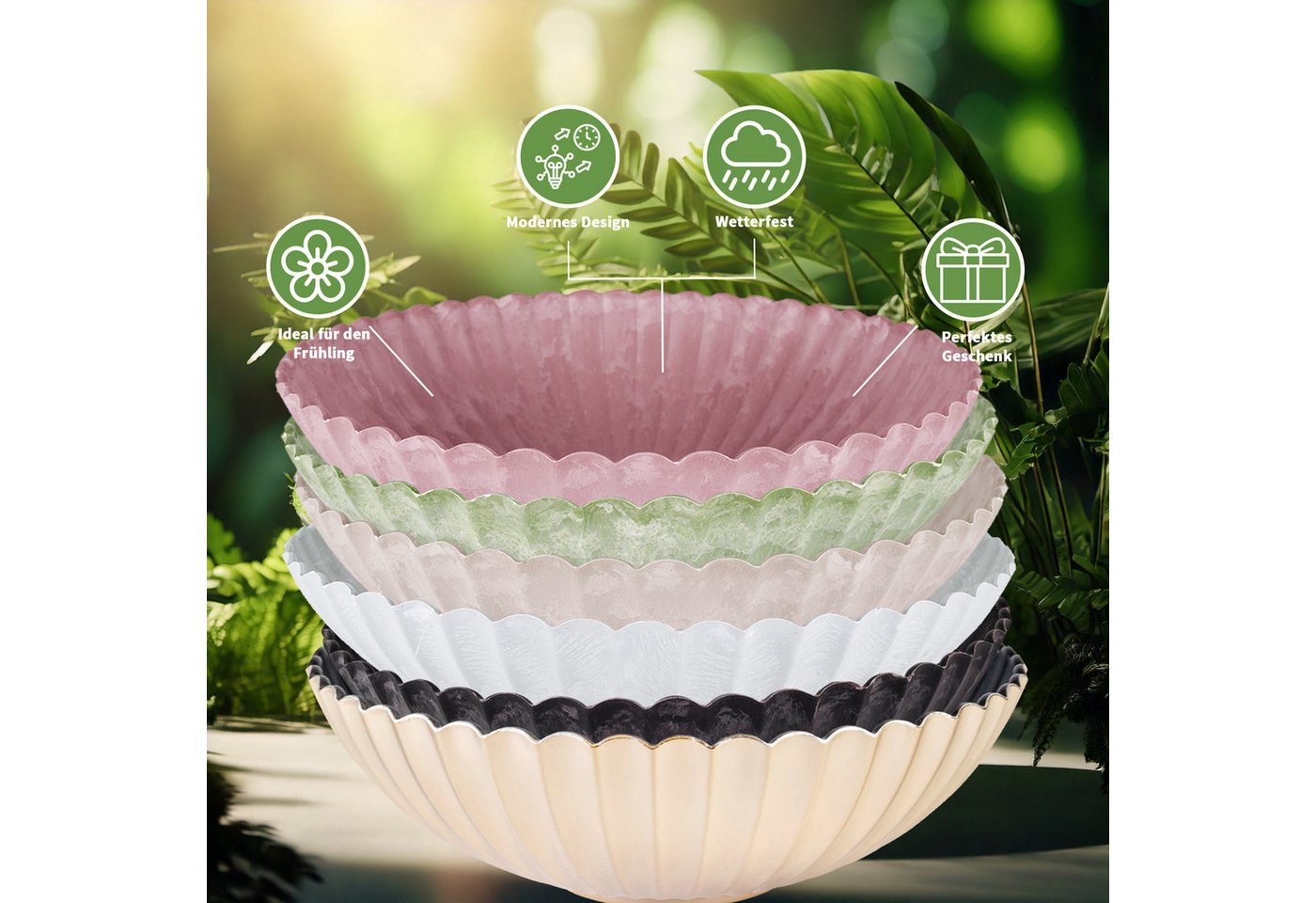 matches21 HOME & HOBBY Blumentopf Runde Pflanz-Schale gewellt für draussen schwarz marmoriert 16 cm (1 St), Wetterfeste Blumen-Schale als moderne Outdoor Gartendeko Grabschmuck