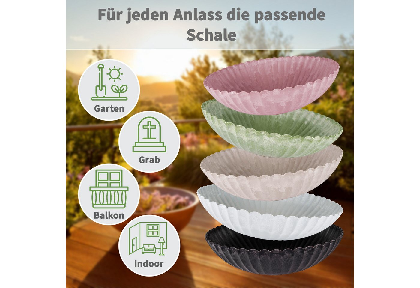 matches21 HOME & HOBBY Blumentopf Runde Pflanz-Schale gewellt für draussen schwarz marmoriert 16 cm (1 St), Wetterfeste Blumen-Schale als moderne Outdoor Gartendeko Grabschmuck Bild 2