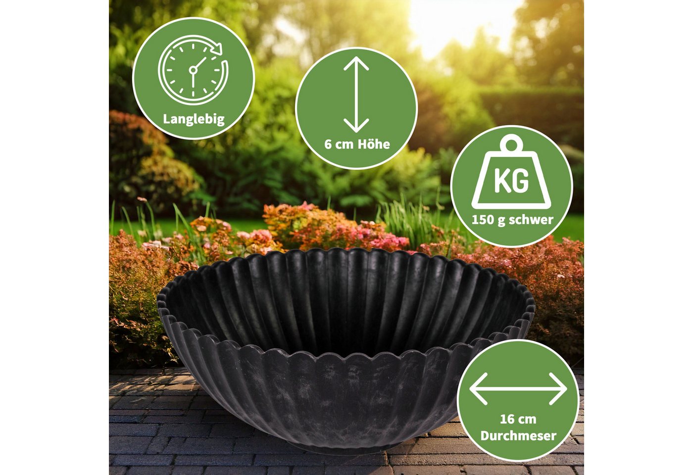 matches21 HOME & HOBBY Blumentopf Runde Pflanz-Schale gewellt für draussen schwarz marmoriert 16 cm (1 St), Wetterfeste Blumen-Schale als moderne Outdoor Gartendeko Grabschmuck Bild 5