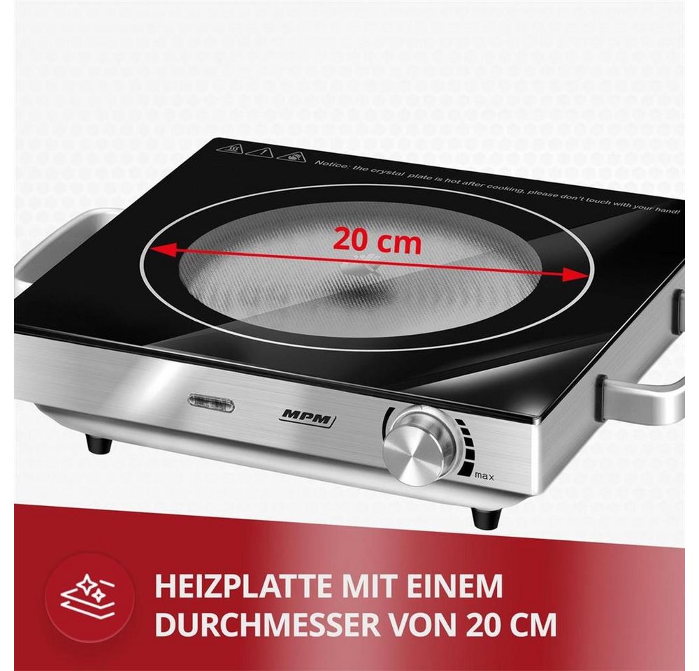 MPM Einzel-Induktionskochplatte MPM MKE-22 Einzelkochplatte HiLight 2000 W, 21 cm Kochzone, stufenlos regelbar, Überhitzungsschutz Bild 2