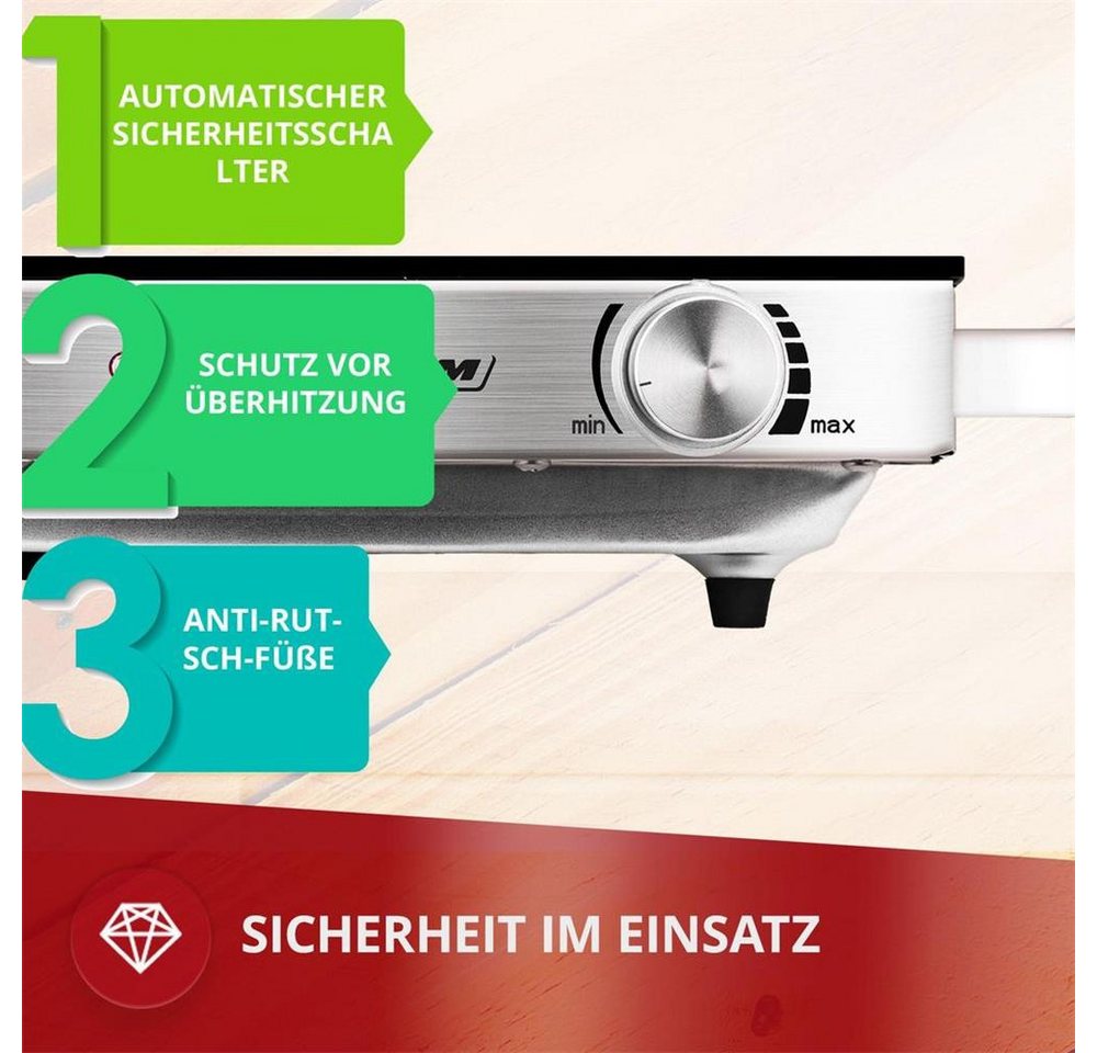 MPM Einzel-Induktionskochplatte MPM MKE-22 Einzelkochplatte HiLight 2000 W, 21 cm Kochzone, stufenlos regelbar, Überhitzungsschutz Bild 3