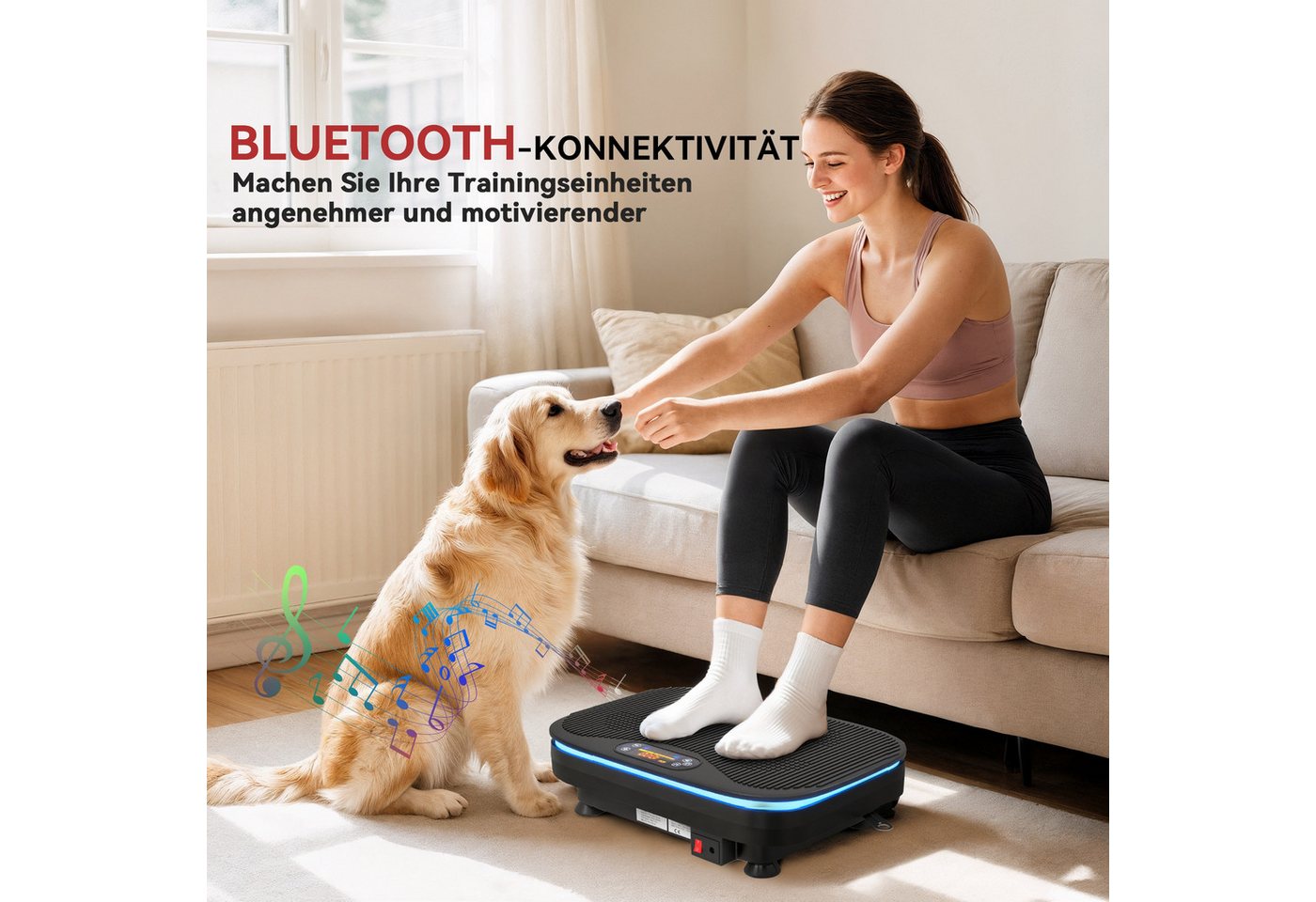 SPORTNOW Heimtrainer mit 99 Intensitätsstufen, 3 Vorprogramm, Lichtern, Bluetooth (Vibrationsplatte, 1-tlg., Rüttelplatte), mit LED-Anzeige, Schwarz