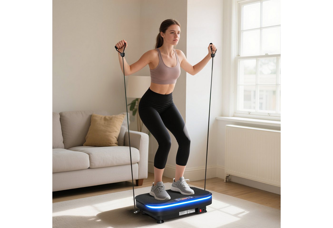 SPORTNOW Heimtrainer mit 99 Intensitätsstufen, 3 Vorprogramm, Lichtern, Bluetooth (Vibrationsplatte, 1-tlg., Rüttelplatte), mit LED-Anzeige, Schwarz Bild 2