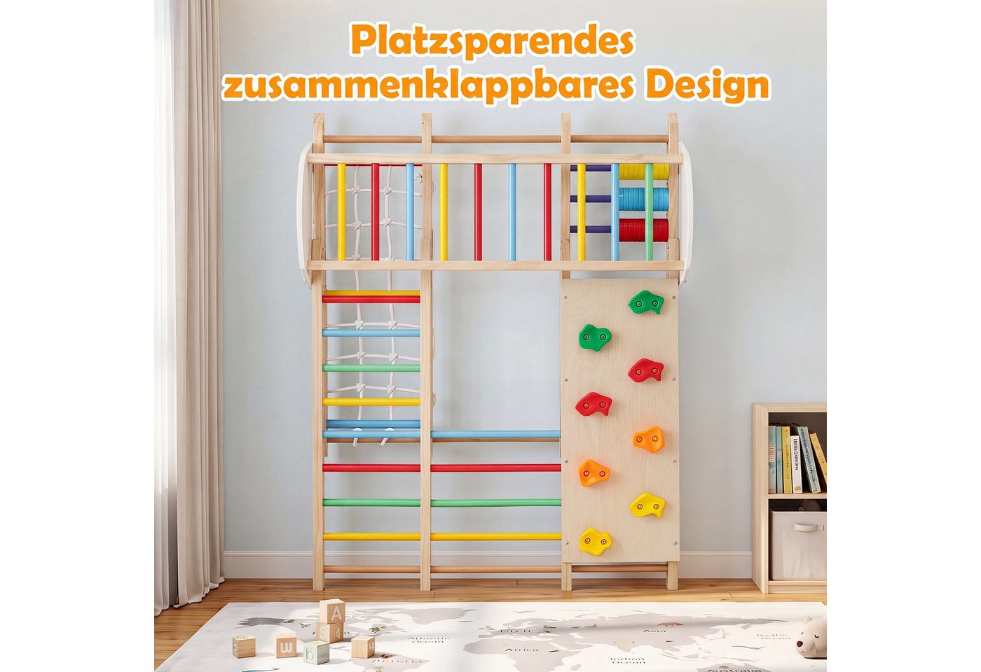 COSTWAY Klettergerüst, Klappbares Kletterspielzeug Set mit Hangelgerüst & Schaukel