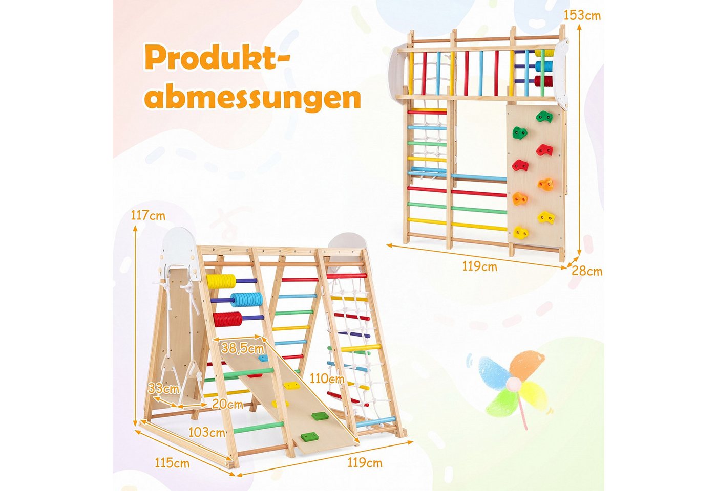 COSTWAY Klettergerüst, Klappbares Kletterspielzeug Set mit Hangelgerüst & Schaukel Bild 2
