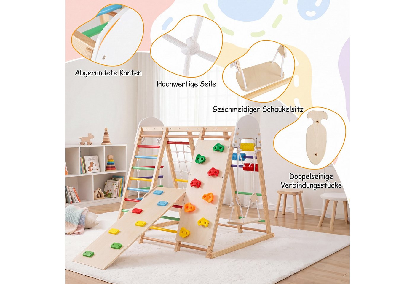 COSTWAY Klettergerüst, Klappbares Kletterspielzeug Set mit Hangelgerüst & Schaukel Bild 5