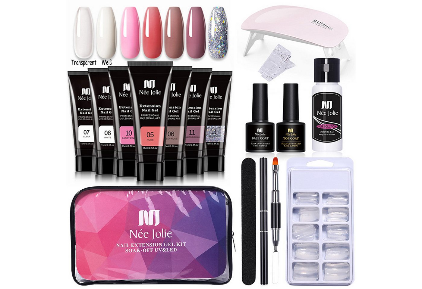 KINSI Lichthärtungsgerät Nagellack-Set 15ml 7 Farben Nagelverlängerung Set 16 Stück, Inclusief nagelwerkzeuge, nagellampen Bild 5