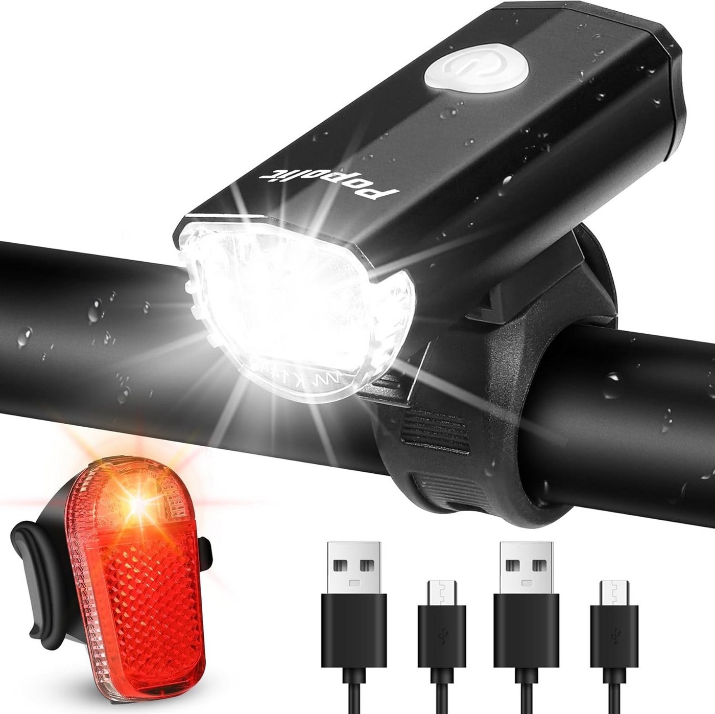 Ophy Fahrradbeleuchtung Fahrradbeleuchtungs-Set (StVZO) – 30/15 LUX, 360° Ausleuchtung, IPX4 wasserdicht, mit USB-Akku (LED Front- & Rücklicht) Bild 2