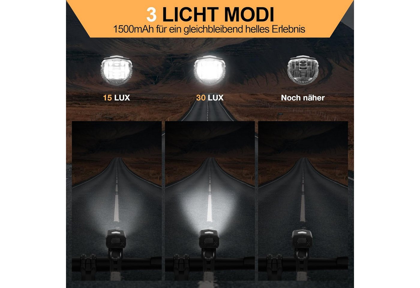 Ophy Fahrradbeleuchtung Fahrradbeleuchtungs-Set (StVZO) – 30/15 LUX, 360° Ausleuchtung, IPX4 wasserdicht, mit USB-Akku (LED Front- & Rücklicht) Bild 5