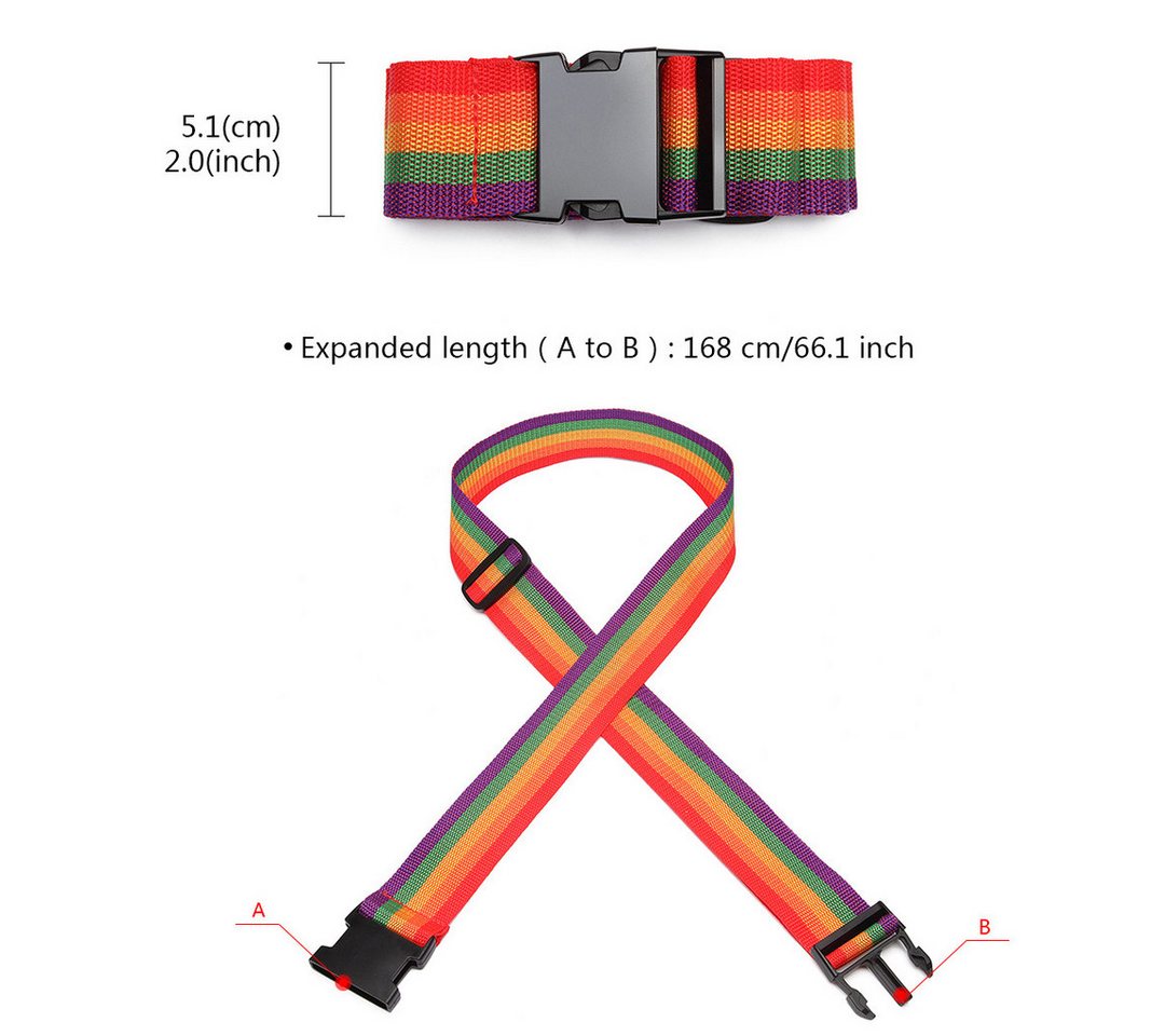 KONO Koffergurt Gepäckgurt Verstellbar – Regenbogenfarben Kofferband für Reisen, (3-tlg) Bild 4