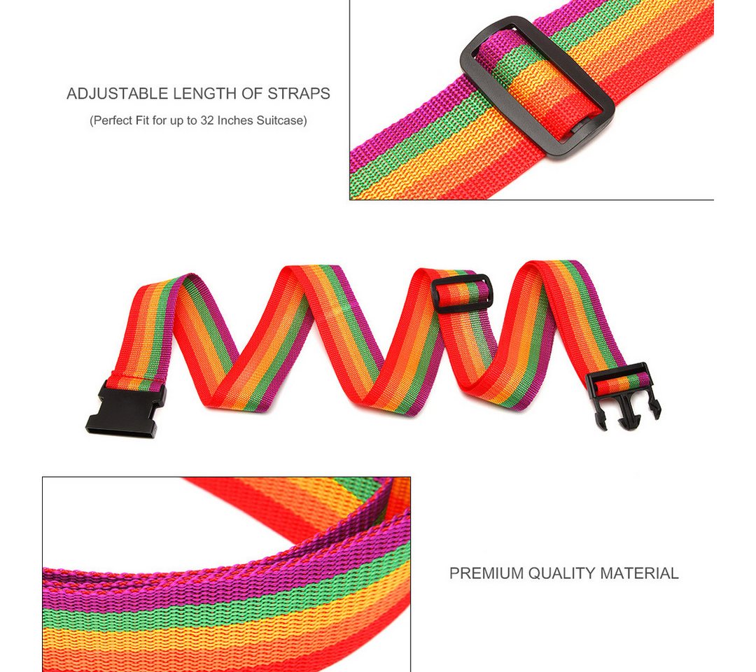 KONO Koffergurt Gepäckgurt Verstellbar – Regenbogenfarben Kofferband für Reisen, (3-tlg) Bild 5