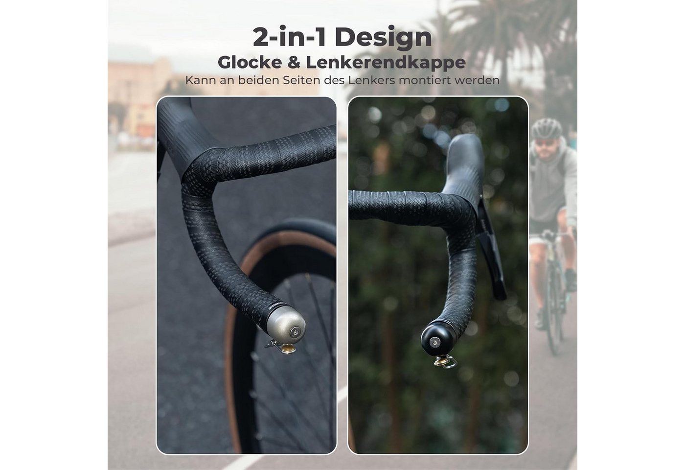 ROCKBROS Fahrradklingel 2in1 Klingel-Lenkerstopfen für Rennrad Dropbar 22,2mm Bild 2