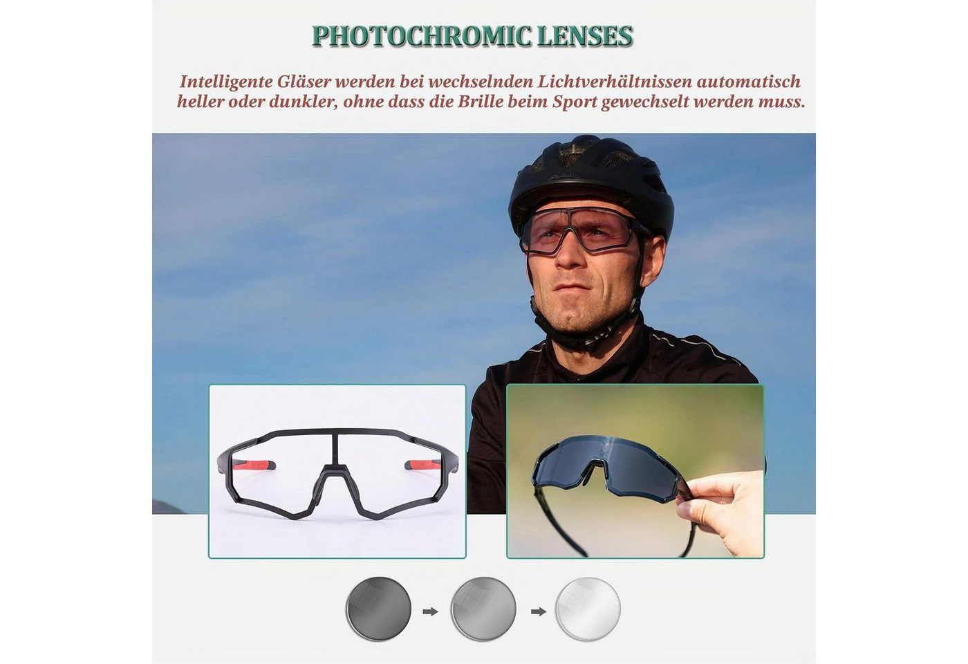ROCKBROS Fahrradbrille Selbsttönende Fahrradbrille für MTB in Schwarz/Rot