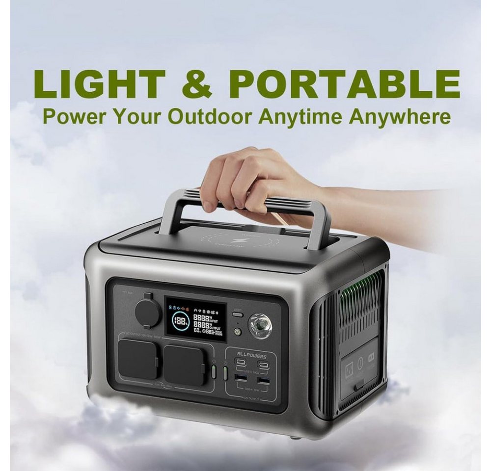 ALLPOWERS Tragbare Powerstation R600, 299 Wh LiFeP04-Akku für Camping Powerstation 80000 mAh (230 V), tragbares Design, Kabellose Ladefläche