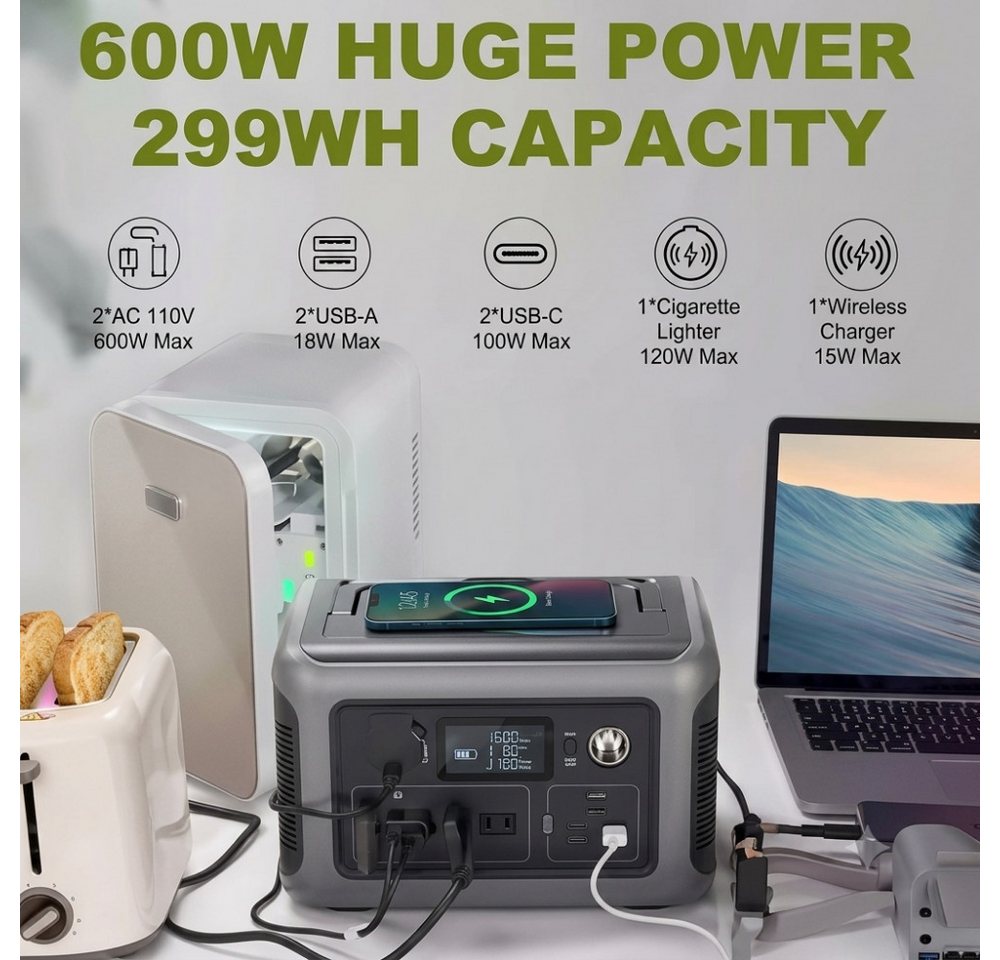 ALLPOWERS Tragbare Powerstation R600, 299 Wh LiFeP04-Akku für Camping Powerstation 80000 mAh (230 V), tragbares Design, Kabellose Ladefläche Bild 4