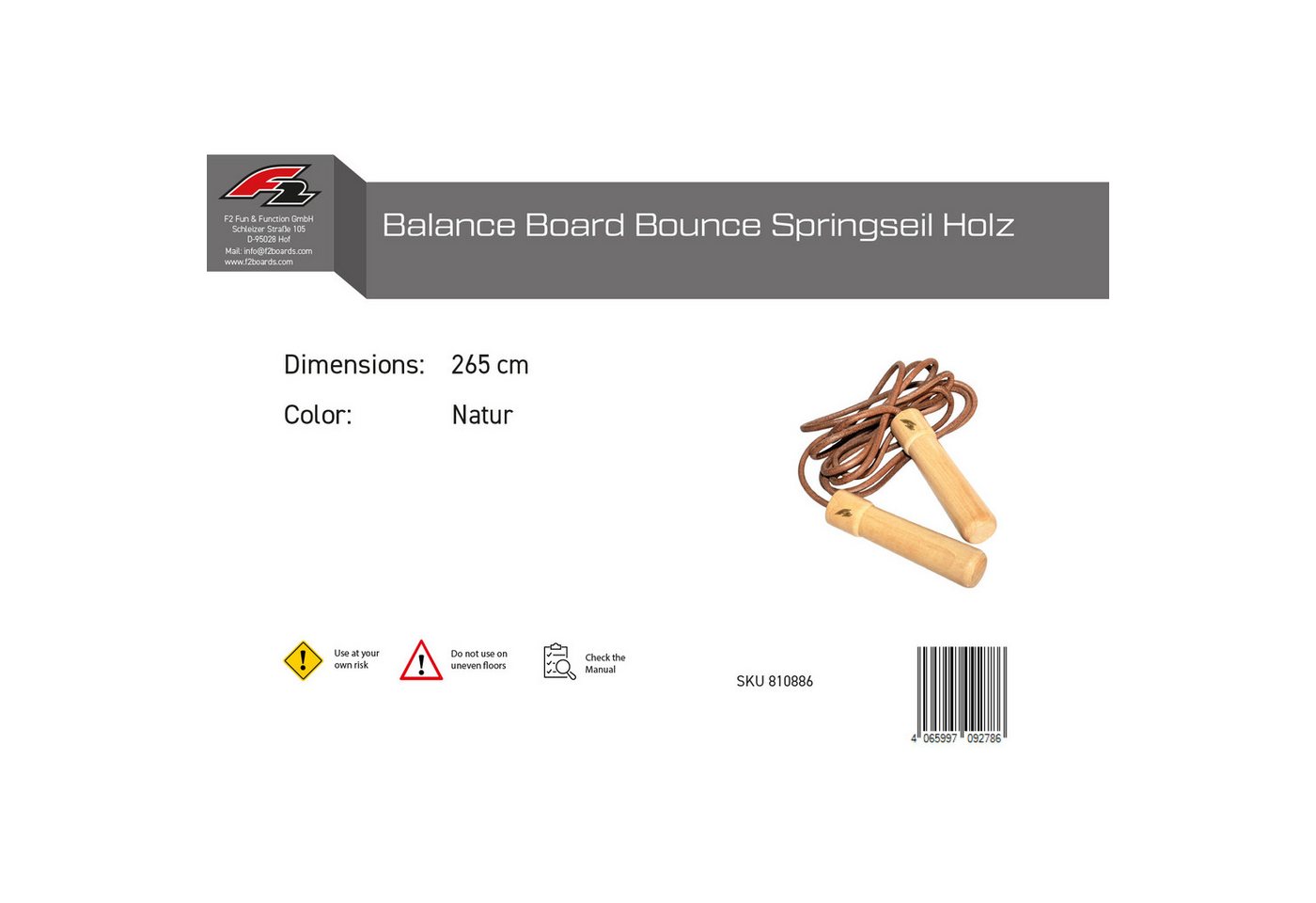F2 Balanceboard F2 Balance Board Bounce Springseil Holz 265cm Natur Bild 2