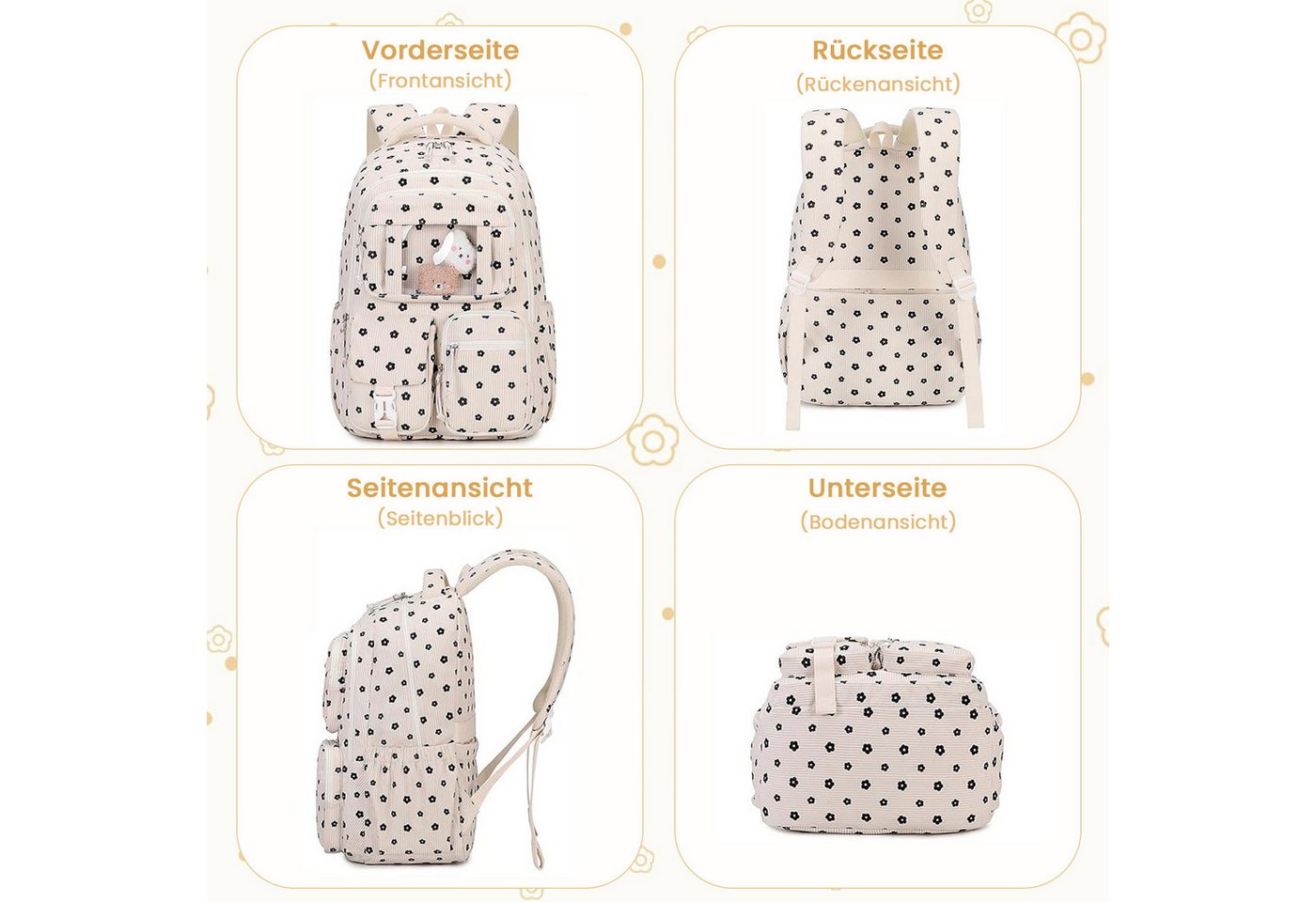 MOPUEA Schulrucksack Mädchen Schulrucksack Rucksack Schultasche Büchertasche Cordstoff (Freizeitrucksack für Schule Freizeit Reisen), Turnbeutel Lässiger Schulranzen Teenager Multi-Tasche Daypacks Bild 3
