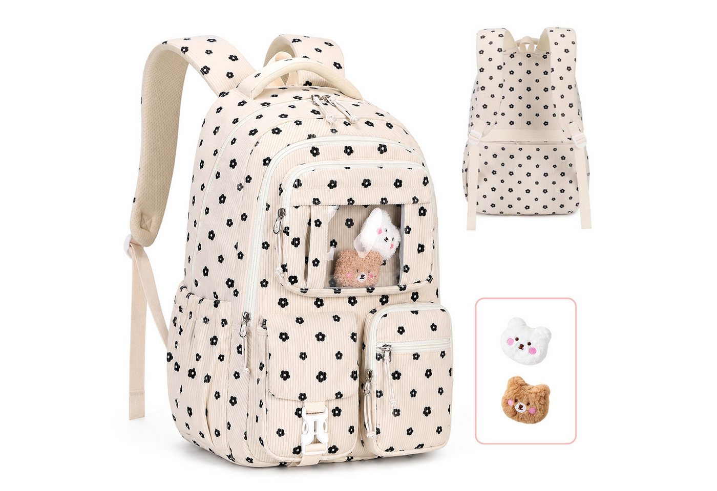 MOPUEA Schulrucksack Mädchen Schulrucksack Rucksack Schultasche Büchertasche Cordstoff (Freizeitrucksack für Schule Freizeit Reisen), Turnbeutel Lässiger Schulranzen Teenager Multi-Tasche Daypacks Bild 4