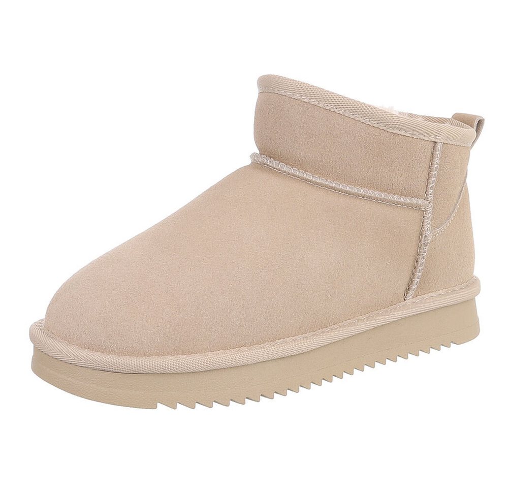 Ital-Design Damen Leder Slip-On Stiefelette mit Profilsohle Snowboots (92214553) Flach Flache Stiefeletten in Beige