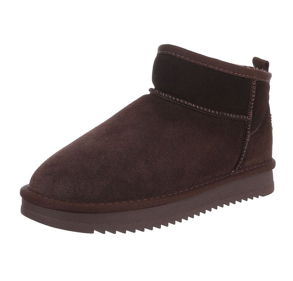 Ital-Design Damen Leder Slip-On Stiefelette mit Profilsohle Snowboots (92214541) Flach Flache Stiefeletten in Braun