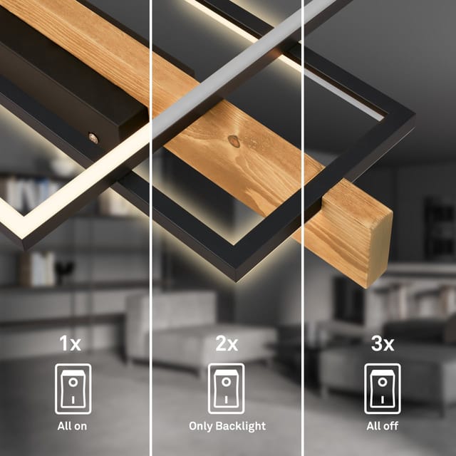 LED Deckenlampe Holz LED Deckenleuchte Wohnzimmer Schlafzimmer Dimmbar Backlight