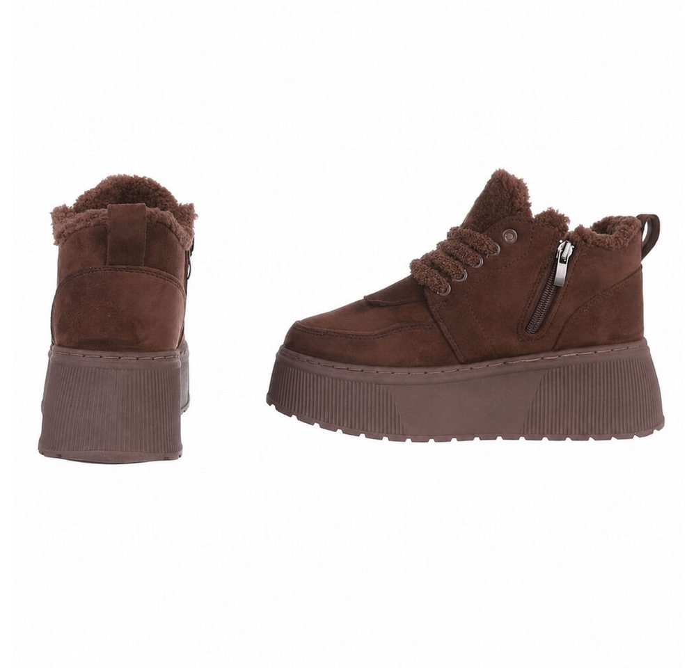 Ital-Design Modische Sneaker mit kuscheliger Fütterung für Damen Snowboots (90458034) Keilabsatz/Wedge Stiefeletten in Braun Bild 4