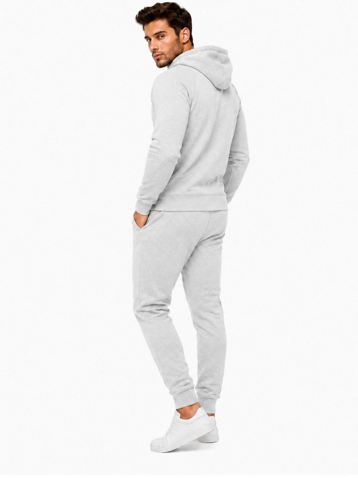 L.gonline Freizeitanzug Herren Jogginganzug einfarbig 100% BW 586 Grau XXL (Kapuzenjacke mit Reißverschluss, Hose, 2-tlg), Fitness Freizeit Casual Bild 2