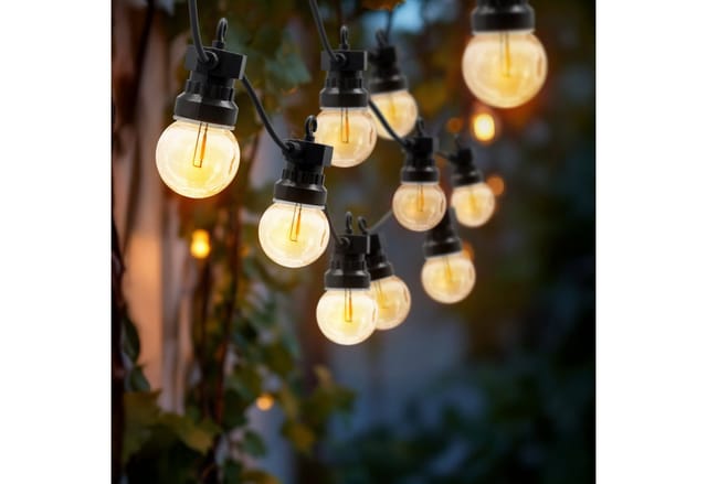 LED Außen Lichterkette 20 LED Glühbirnen mit Timer - 950 cm - Garten Dekobeleuchtung in warm weiß mit Stecker