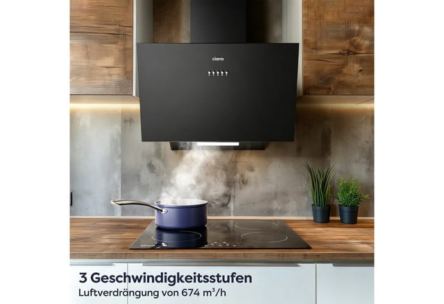 Ciarra Schräghaube 60 cm Klasse A+++ 650 m³/h 3 Stufen Abluft oder Umluft Schwarz CD6762AB