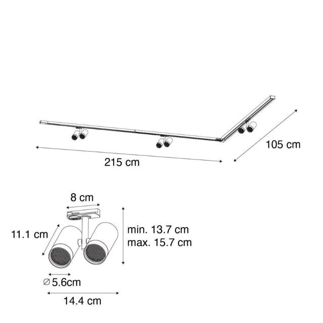 Modernes Schienensystem mit 3 Strahlern schwarz 1-phasig - Iconic Scopio