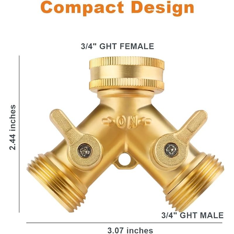Forehill 3/4. 2-wege-y-verteiler Aus Messing, Doppelhahn Mit 2 Hähnen, Doppelwaschmaschinenhahn, Wasserverteiler Zum Anschluss Von 2 Geräten An Einen Gartenhahn