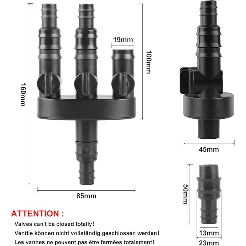 Forehill 3-wege-wasserverteiler, 1/2" (13 Mm) Und 3/4" (19 Mm) Verstellbarer Abs-adapter Für Wasserhähne, Schlauchspender Für Springbrunnen