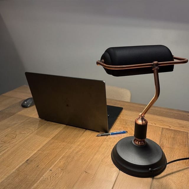 Banker-Schreibtischlampe in Schwarz und Kupferoptik E27