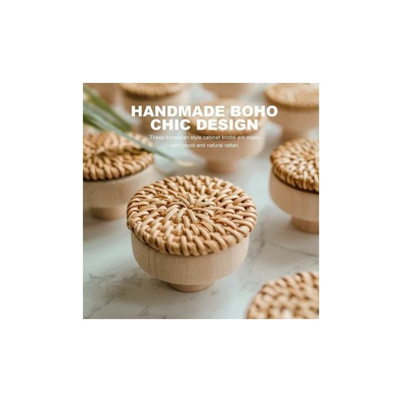 Vurahome – Set Mit 12 Möbelknöpfen Aus Naturrattan – 40 Mm X 30 Mm – Handgefertigt – Inklusive Schrauben Für Einfache Montage