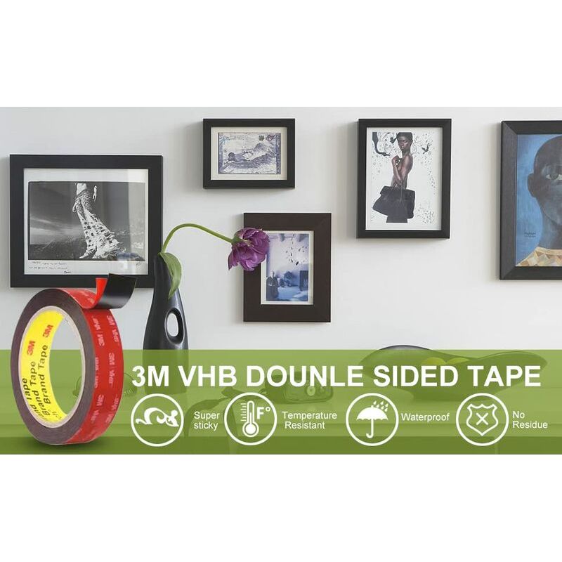 Vurahome - 3m Vhb 5952 Extra Starkes Doppelseitiges Klebeband, Leistungsstarker Montagekleber Für Den Innen- Und Außenbereich, Wasserdicht, Hochtemperaturbeständig (10 Mm X 33 M)