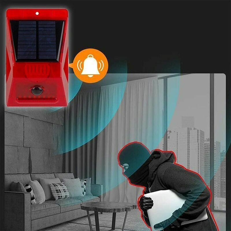 Vurahome – Solarbetriebene Außen-einbruchmeldeanlage, Alarm, Unabhängige Blitzleuchte, Akustischer Und Optischer Alarm, 129 Db Blitzleuchte