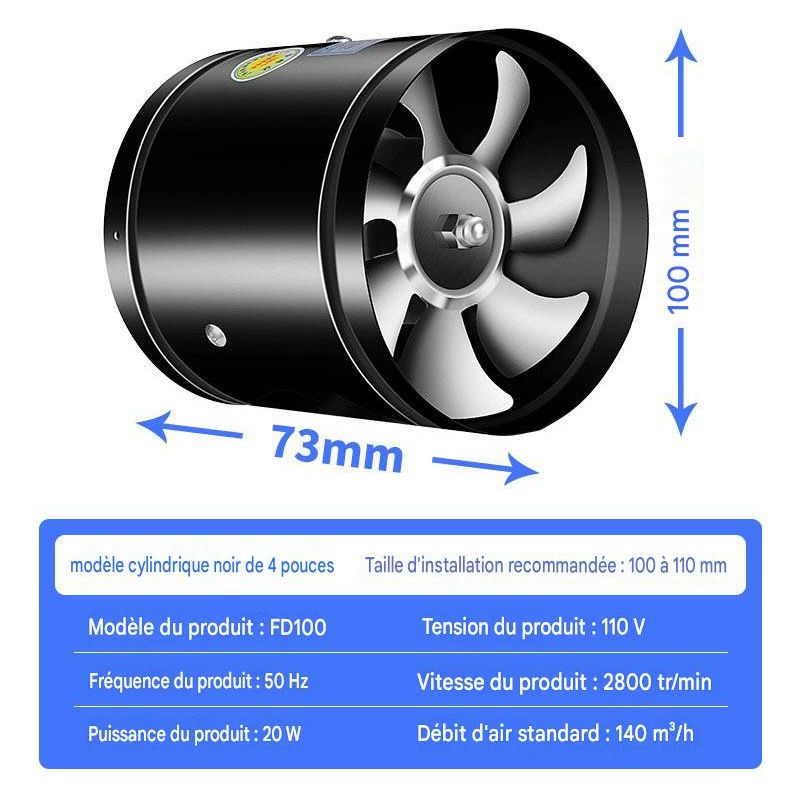 Vurahome – 100-mm-abluftventilator (modell Xu), 140 M³/h Luftdurchsatz – Wandmontierter Industrie-rohrventilator Aus Metall – Geeignet Für Badezimmer, Keller, Garagen Und Growzelte