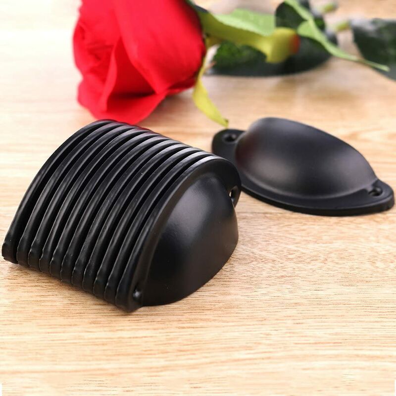 Vurahome – Set Mit 10 Vintage-muschelgriffen Für Küchenschränke, Kommoden Und Schubladen – Retro-türknöpfe Aus Eisen, 8,2 Cm X 3,5 Cm, Schwarz