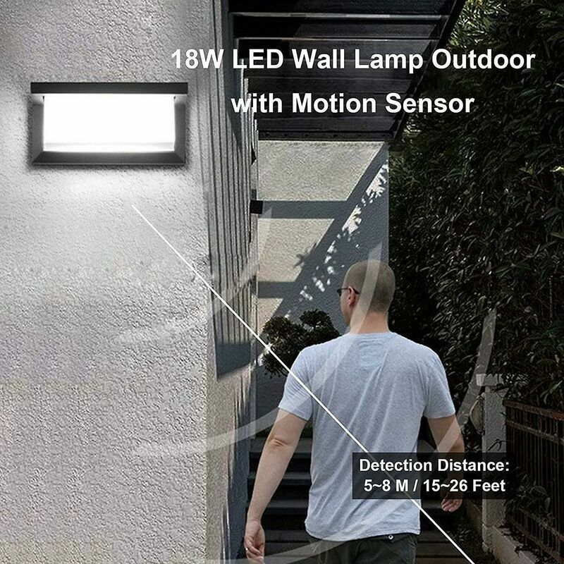 Vurahome - Led-wandleuchte, Außenleuchte Mit Bewegungsmelder, Ip65 Wasserdicht, Moderne Dekorative Aluminiumbeleuchtung Für Gartenwege Und Gehwege