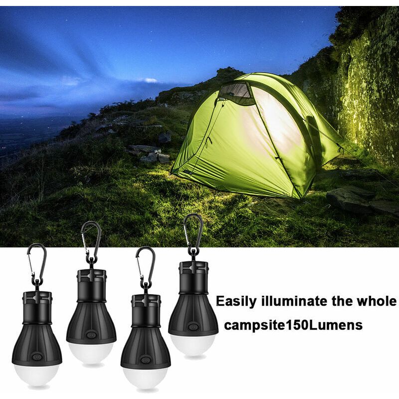 Vurahome – Led-zeltlaterne, Notbeleuchtung, Tragbare, Wasserdichte, Batteriebetriebene Lampe Für Wandern, Angeln, Camping, Autoreparaturen (4er-pack), Schwarz