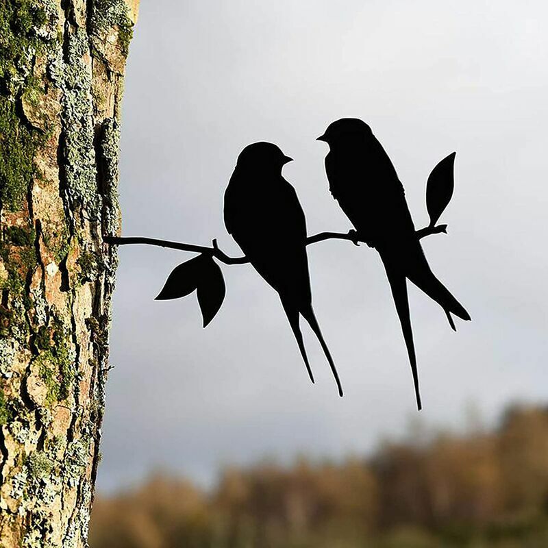 Vurahome - Metallene Schwalbenbaumdeko, Metallvogel, Gartendekoration, Stahl, Silberne Vogel-gartendeko, Metallvögel, Vogelornamente Für Terrasse Und Garten (schwarz 1)
