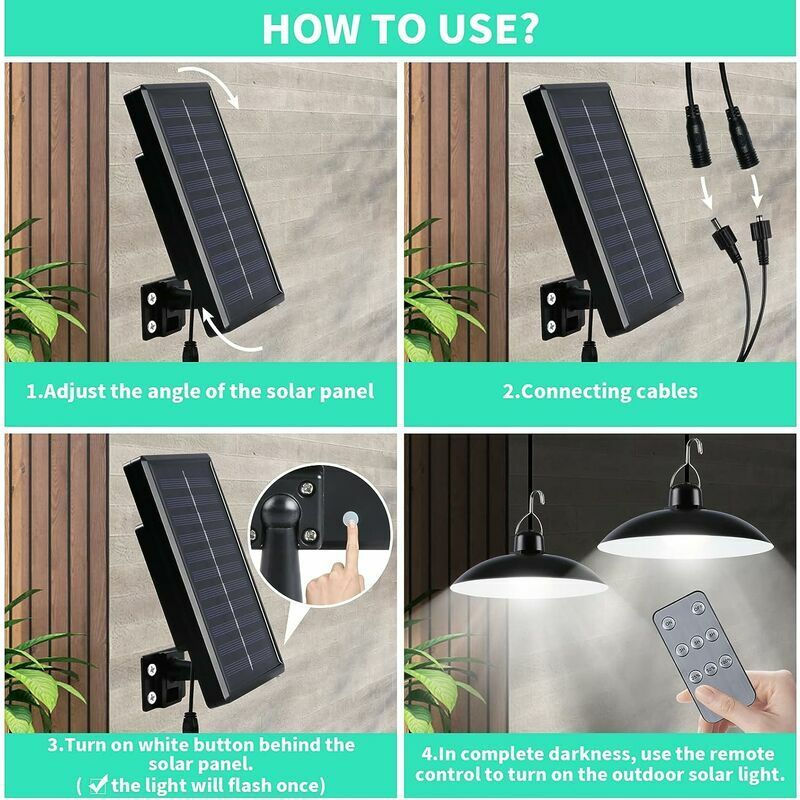 Vurahome - Solar-außenleuchte, Doppelkopf-solar-kronleuchter Ip65 Wasserdicht Mit Fernbedienung Für Garten/pergola/balkon/terrasse