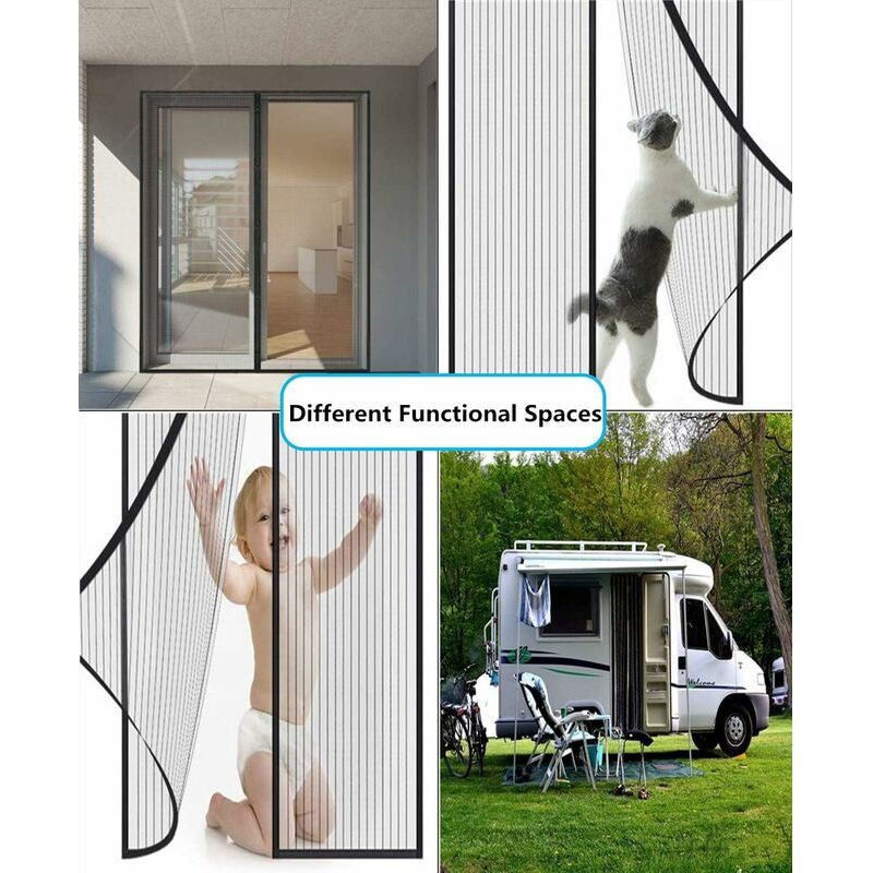 Vurahome - Magnetisches Moskitonetz Für Tür Und Fenster, Magnetische Türvorhänge, Moskitonetz Aus Segeltuch, Schiebe-moskitonetz, Magnetisches Moskitonetz Ohne Bohren (100 X 200 Cm, Schwarz)