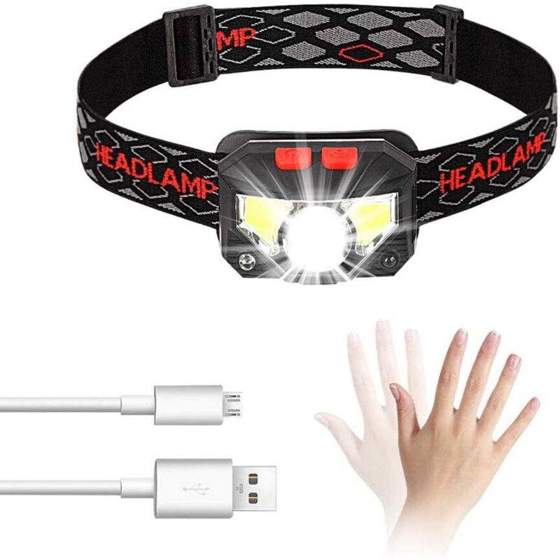 Vurahome - Wiederaufladbare Led-stirnlampe, Leistungsstarke Wasserdichte Stirnlampe Mit 5 Leuchtmodi, Stirnlampe Mit Bewegungssensor, Usb-aufladbare Wasserdichte Arbeitsleuchte, Ultraleicht &