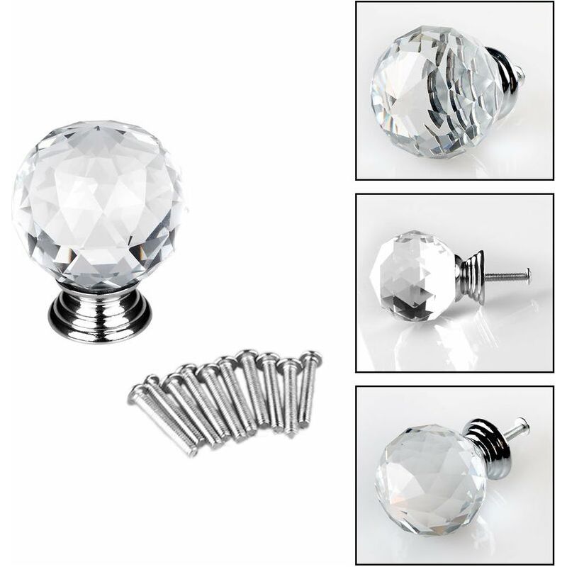 Vurahome – Set Mit 10 Türknöpfen, Griffform, 30 Mm Durchmesser, Möbelknöpfe Aus Klarem Kristallglas, Runde Glasknöpfe, Dekoration Für Schränke Und Schubladen