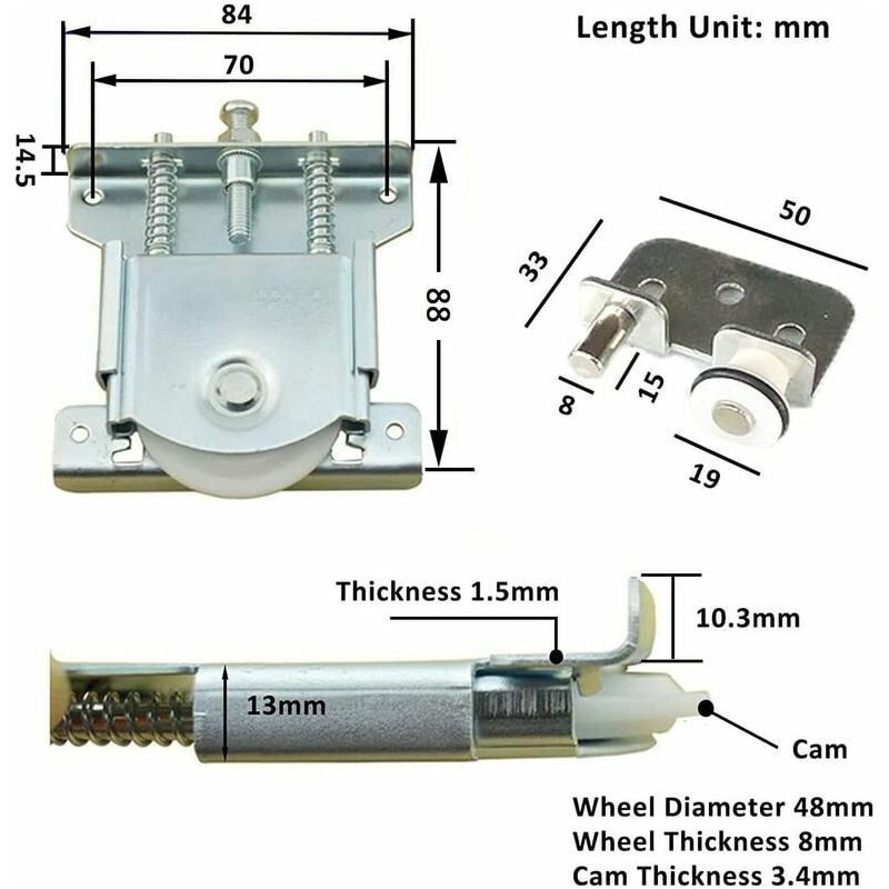 Vurahome - 2 Paar Schiebetürrollen Für Kleiderschränke, Schiebetürrollen, Schranktürrollen, Möbelgleitrollen, Für Schränke, Kleiderschränke, Fenster, Schiebetüren (silber)