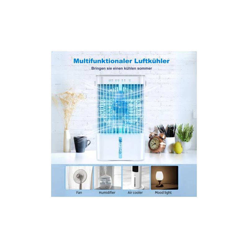 Vurahome – Tragbare Klimaanlage/kühler 1200 Ml – 3 Geschwindigkeitsstufen – 2-4-stunden-timer – Geräuscharm – 7-farbige Led-beleuchtung Für Stimmungsvolles Ambiente